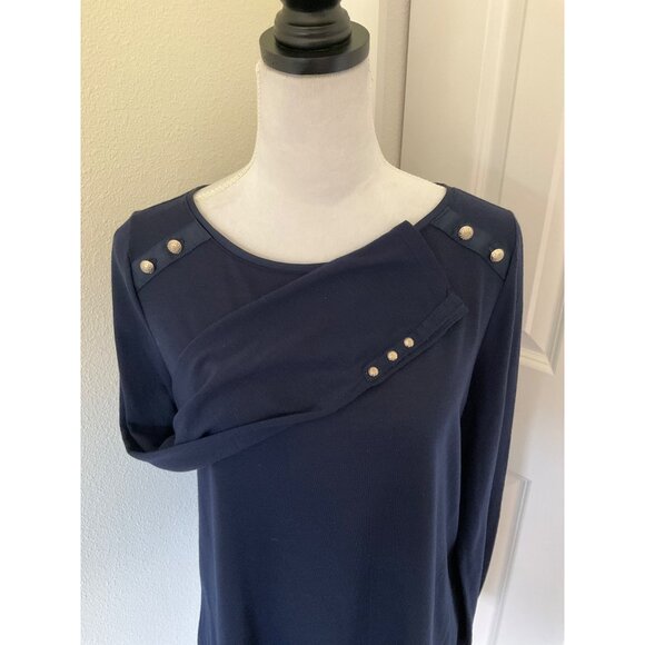 White House Black Market size Large Blue Longsleeve Silver Buttons - Picture 4 of 6